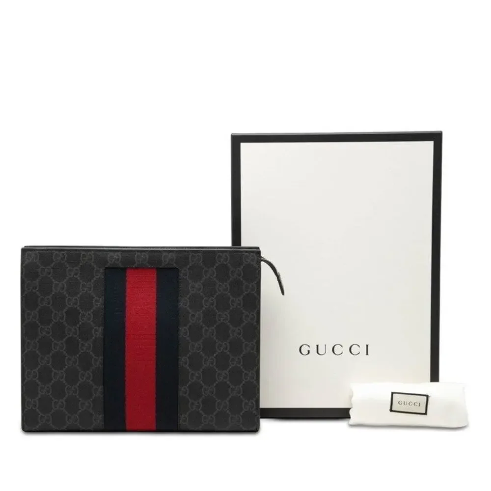 Gucci GG Supreme Sherry Line Clutch Bag Black